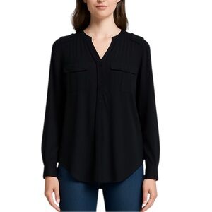 Aritzia Wilfred 100 Percent Silk Sheer Long Sleeve Top Black Extra Small